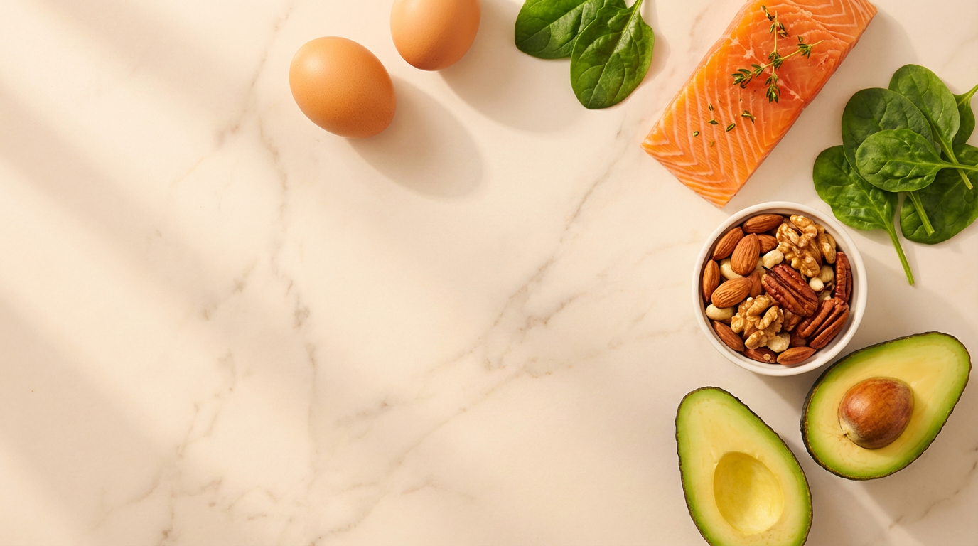 healthy foods for hair growth including eggs salmon spinach nuts and avocado