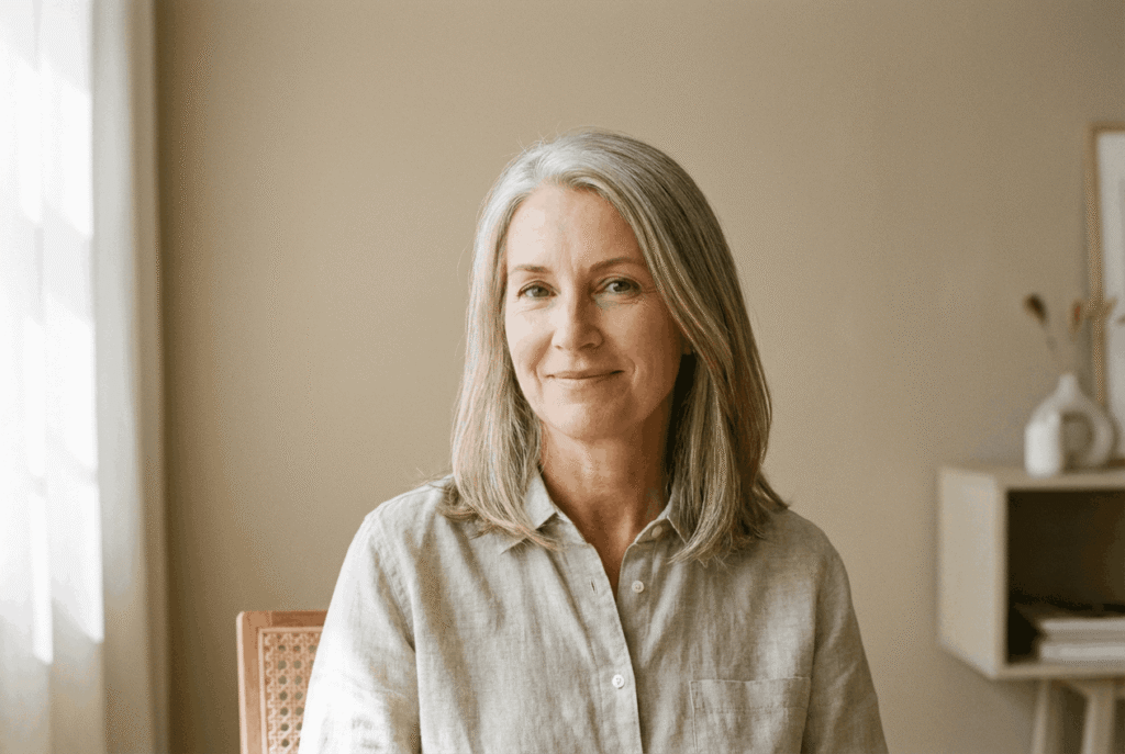 hair thinning after 50 woman looking at hair